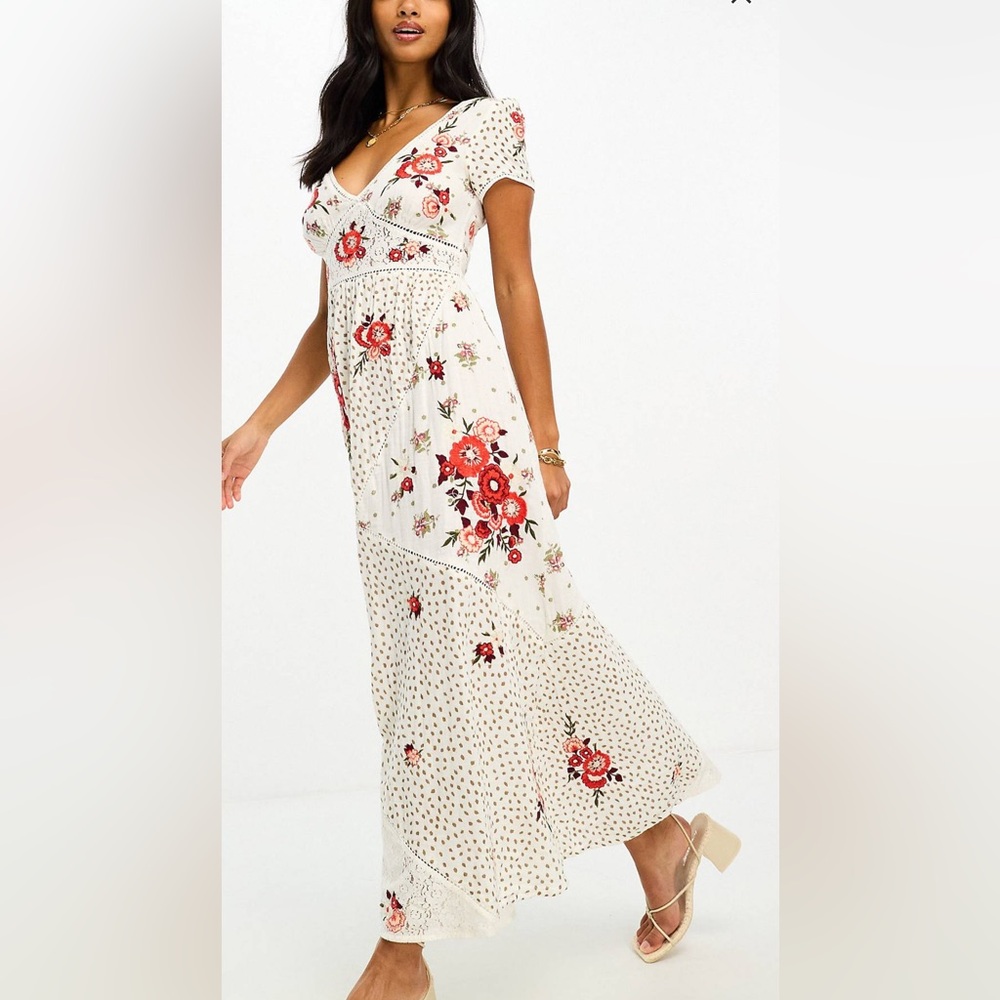 NWT ASOS RIVER ISLAND tie back embroidered floral maxi dress